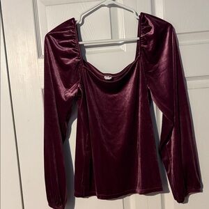GAP Velvet Long Sleeve Blouse in Rich Burgundy